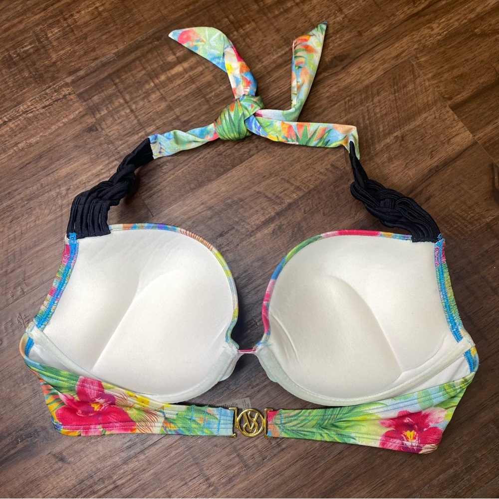 Victoria’s Secret Miraculous Bombshell Bikini Swim Top Tropical Push-up Size 36C - Picture 7 of 13